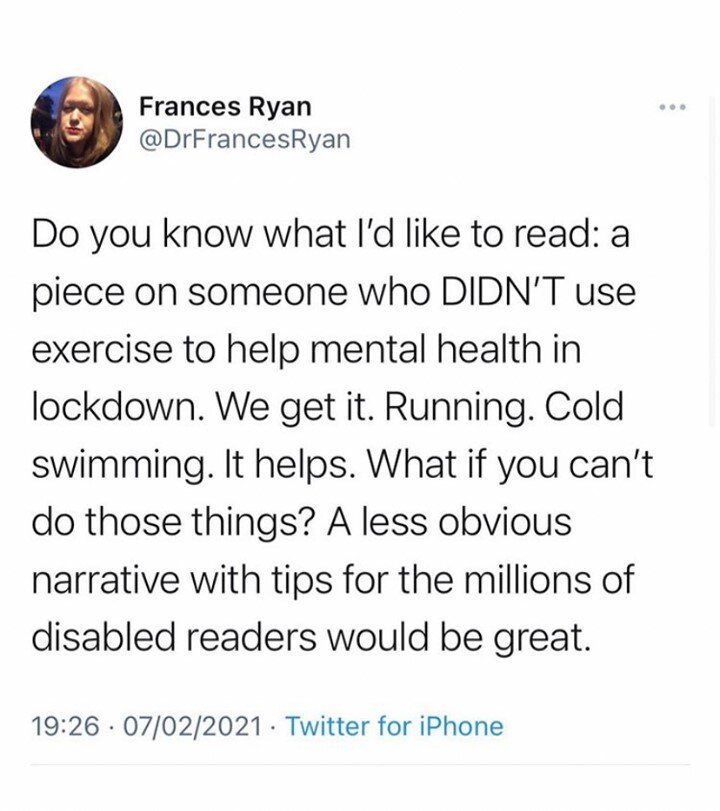 Do you think that mental health support is inclusive enough? ⠀⠀⠀⠀⠀⠀⠀⠀⠀⠀⠀⠀⠀⠀⠀⠀⠀⠀We recently came across this powerful tweet from @frances.ryan85 after @banhass re-shared it (thank you for bringing these words to our attention) and we couldn&rsquo;t 