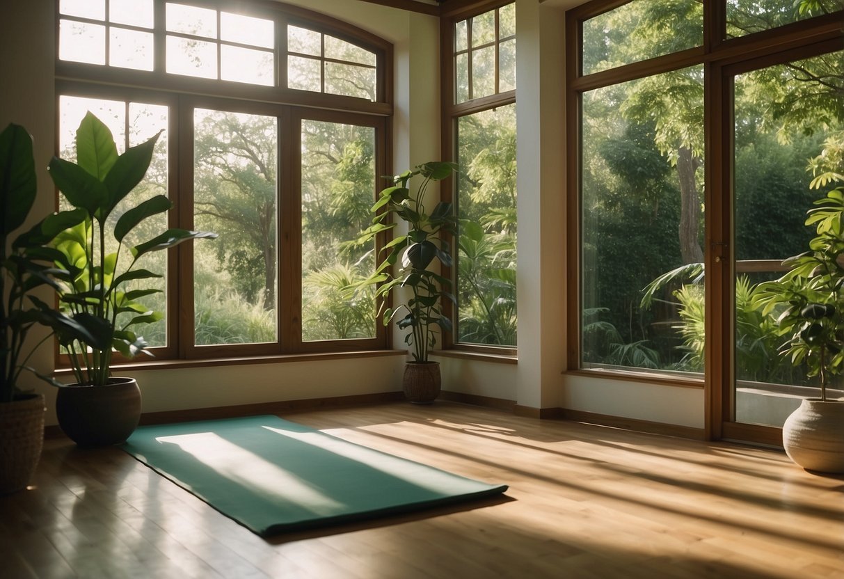 Yoga mat by sunny window